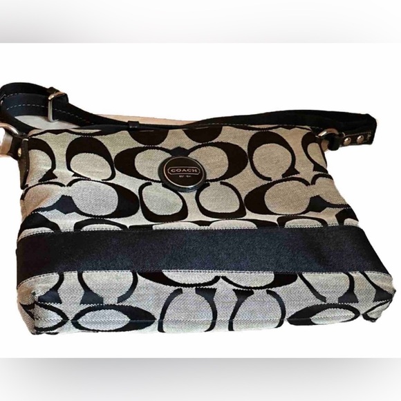 Coach Black/Gray Monogram Sling Crossbody Shoulder Bag Authentic Good Condition - Picture 8 of 10